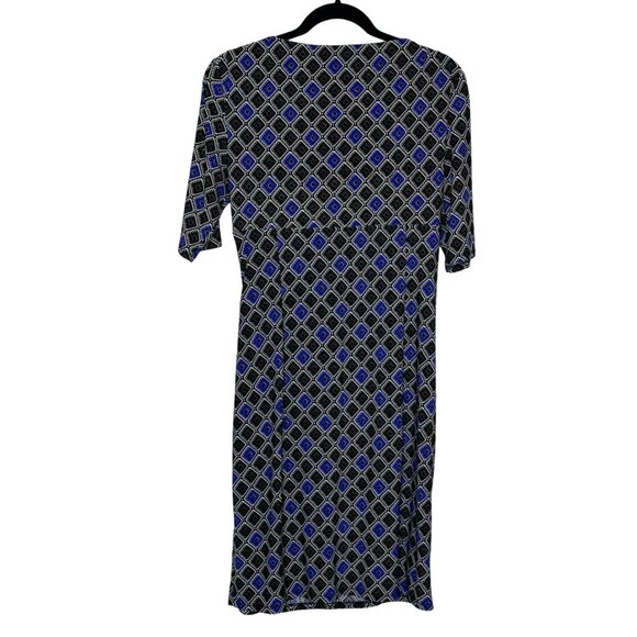 Lauren Ralph Lauren Faux Wrap Dress Size 12 Black Blue Geometric Print Career - Picture 2 of 8